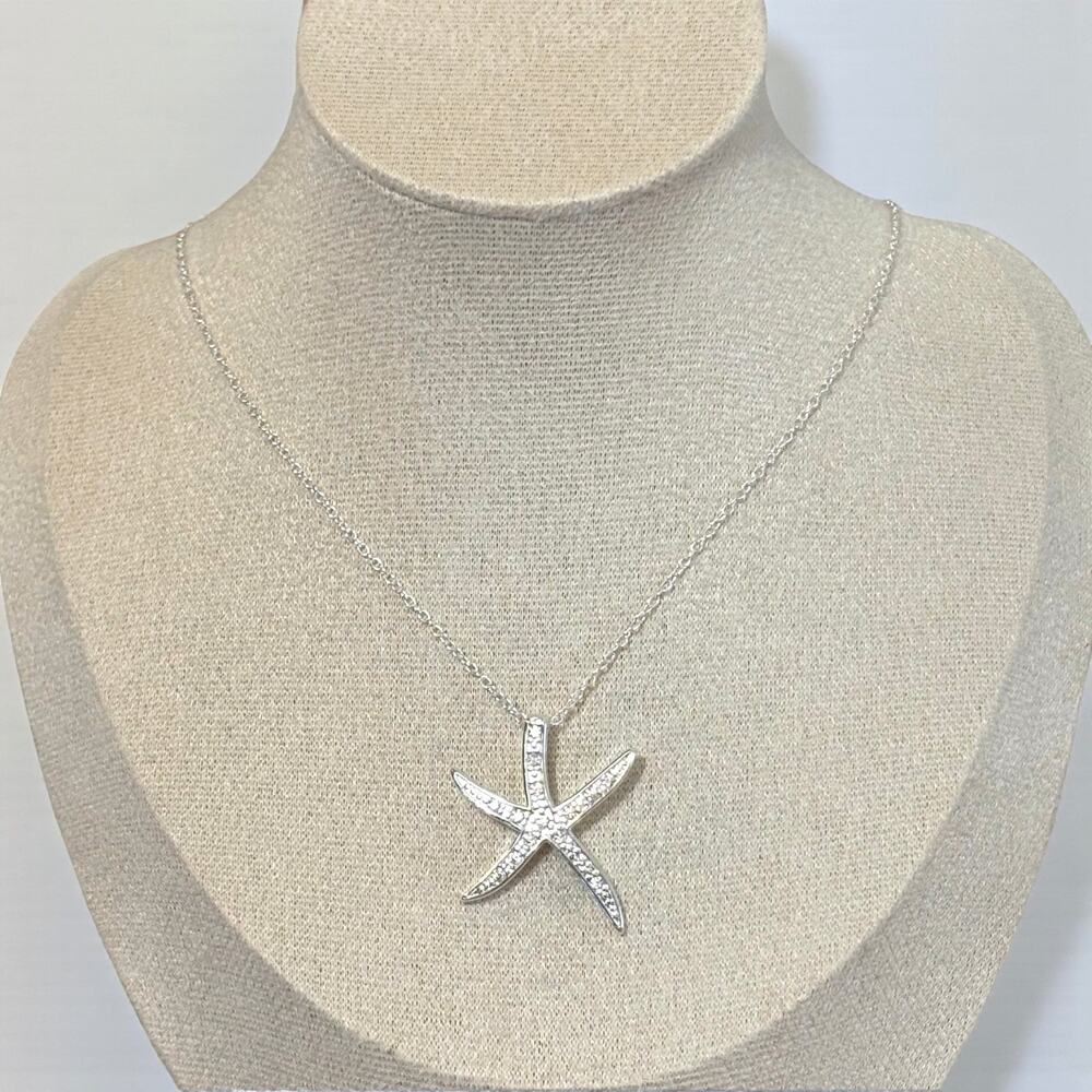 925 Sterling Silver Starfish Zircon Pendant Necklace